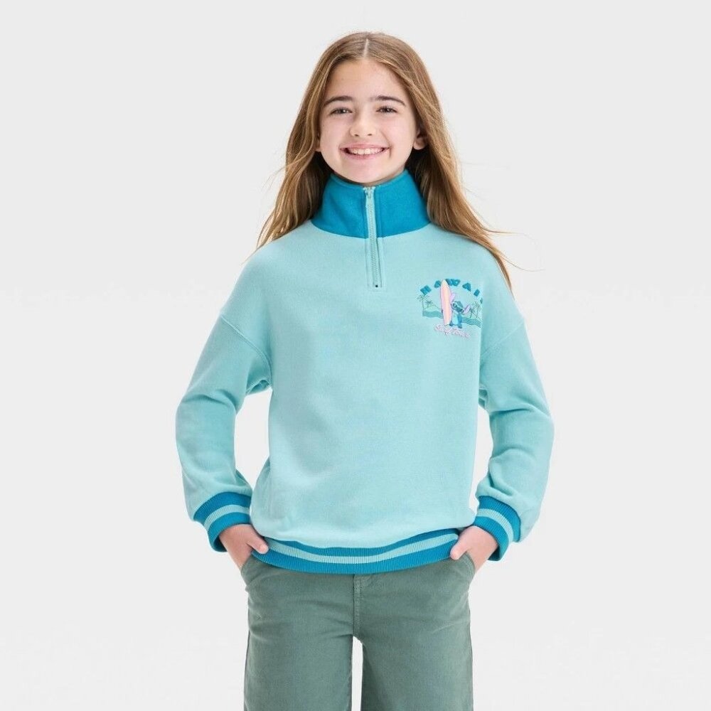 NWT Girls' Stitch Hawaii Elevated 1/4 Zip Sweatshirt - Blue XS